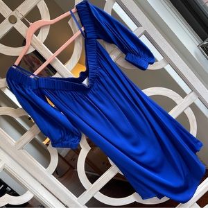 Milly Royal Blue Off The Shoulder Silk Dress Size Small